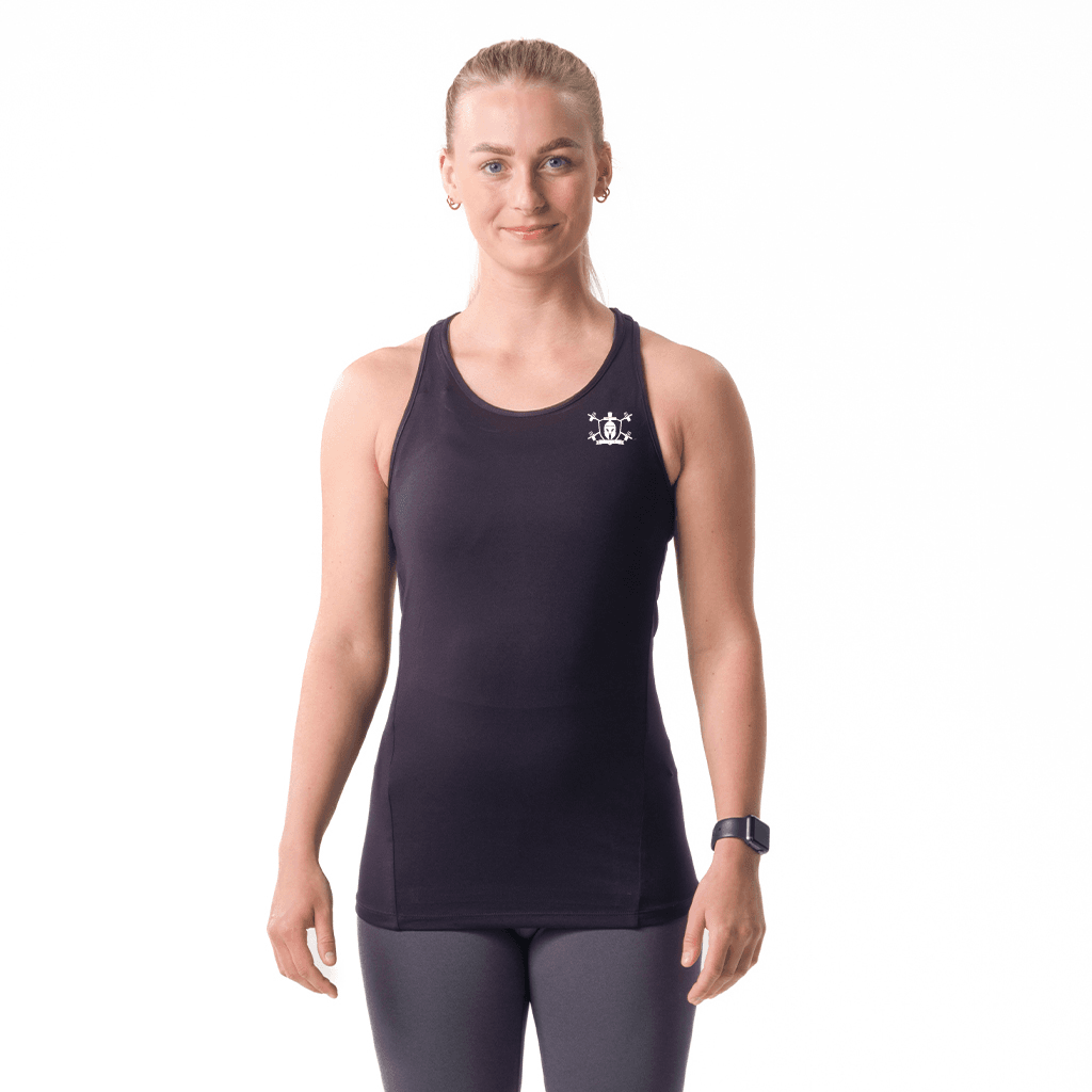 Castellum singlet in donkerblauw, voorkant met het schildlogo op de borst